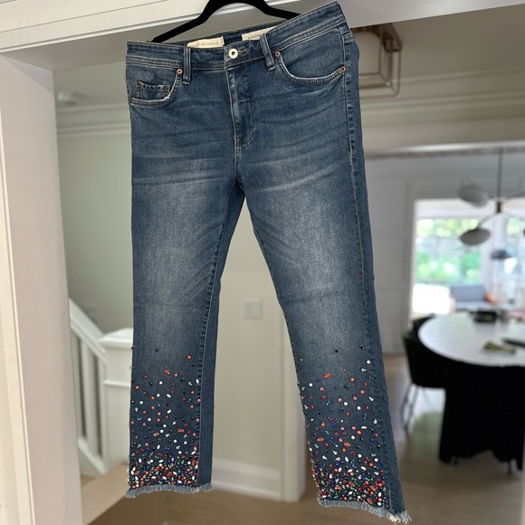 Anthro Pilcro Letterpress Mid-Rise Slim Straight Embellished Crop Jeans - Sz 30 - Picture 8 of 16